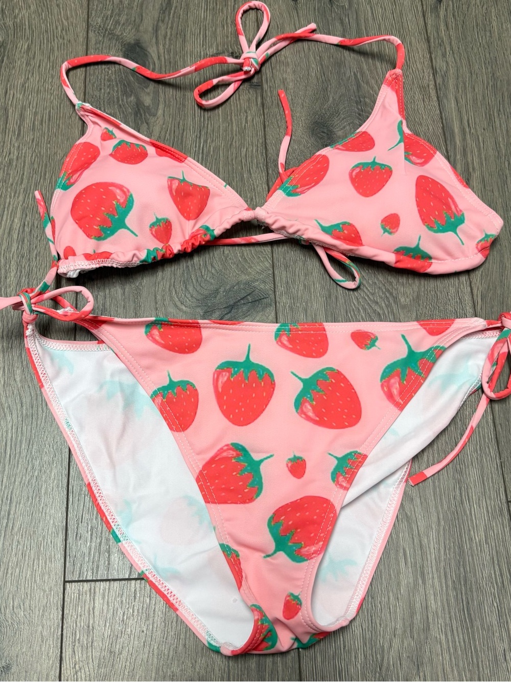 Pink strawberry bikini set cute